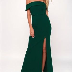 Lulu’s Off Shoulder Maxi Dress Forest Green